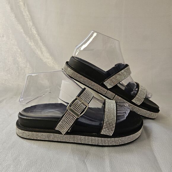 GLAM black Rhinestone Strap Platform Sandals Sz 7 - Picture 1 of 5